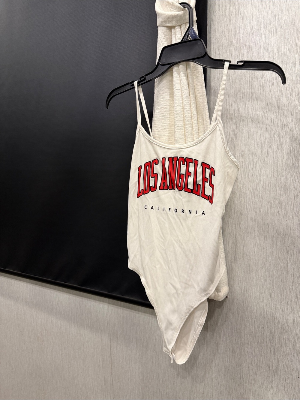 Amazon White Los Angeles Graphic Spaghetti-Strap Bodysuit with Red Print